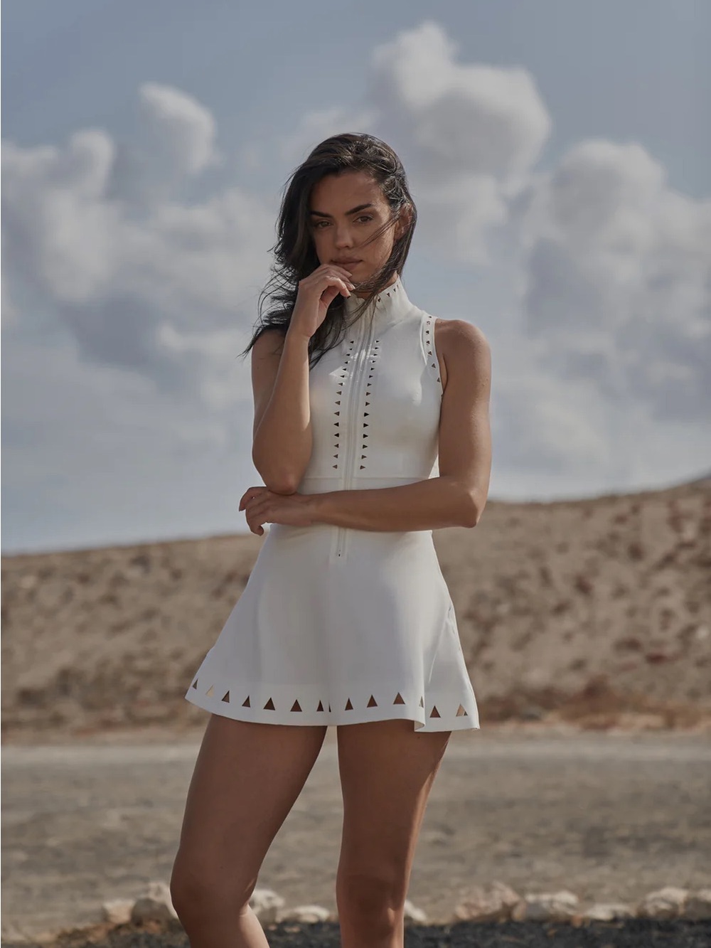 WISKII LAVISH LASER CUT ZIP DRESS | Ivory | Tennis